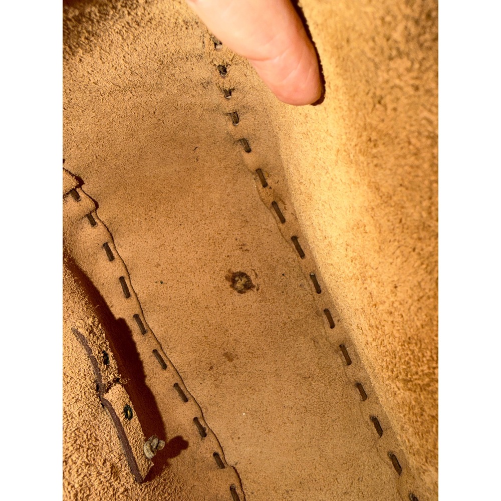 Vintage 70s Handmade Leather Tooled Bag Boho Saddle Purse Tan Wood - Picture 6 of 6